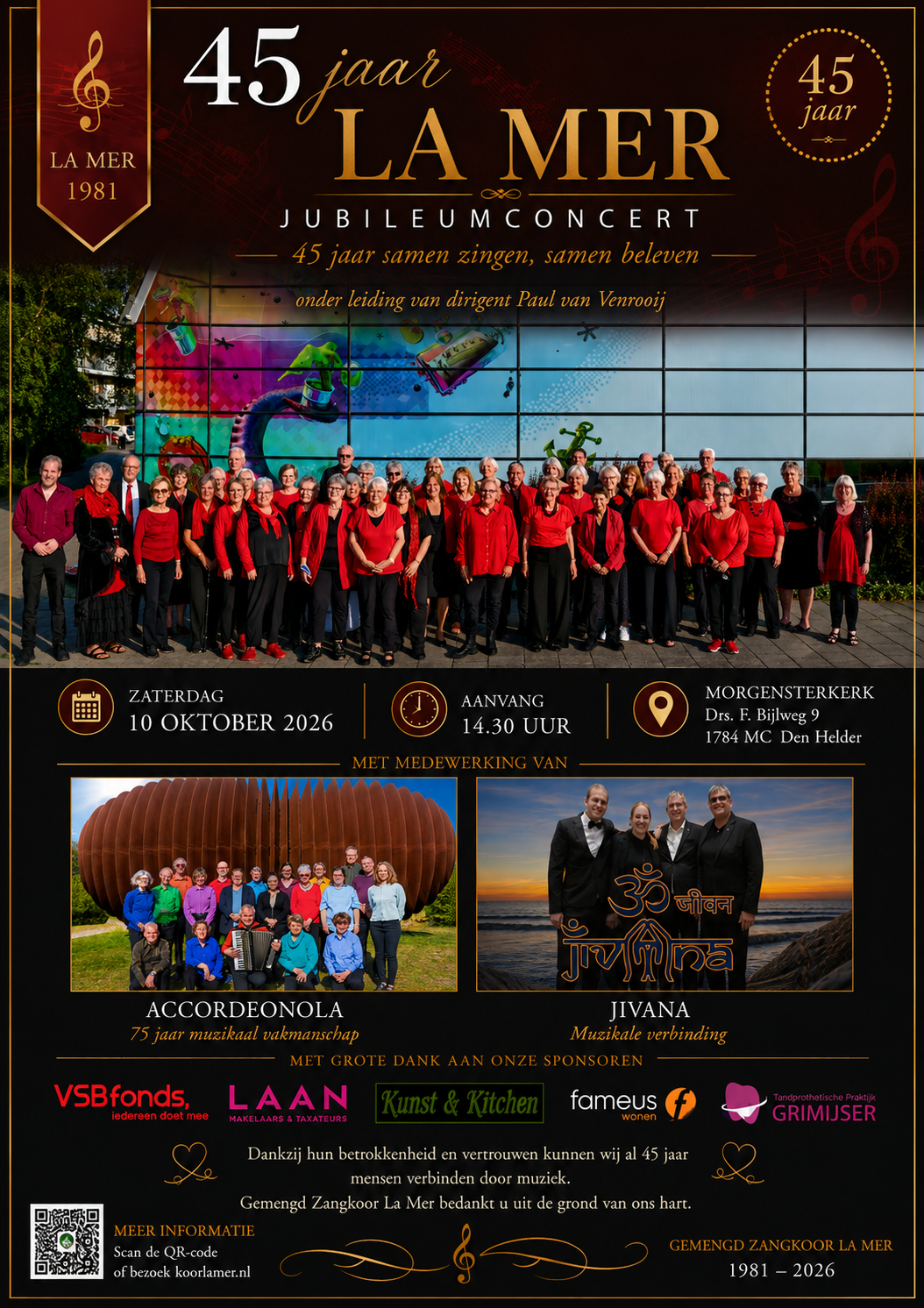 Poster van het jubileumconcert 45 jaar Gemengd Zangkoor La Mer